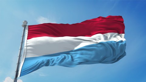 Luxembourg Flag Loop. Realistic 4K. 30 fps flag of the Luxembourg. Luxembourg flag waving in the wind. Seamless loop with highly detailed fabric texture.