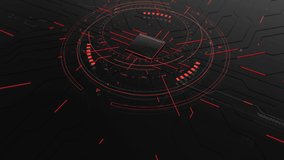 Technological background electrical circuit HUD.2D and 3D generated.Transferring data electronic impulse.Infographic digital elements.Red - Powered by Shutterstock - Get 15% off with code: PIKWIZARD15