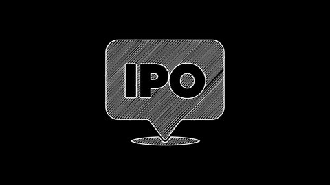 White line IPO - initial public offering or stock market launch icon isolated on black background. 4K Video motion graphic animation .