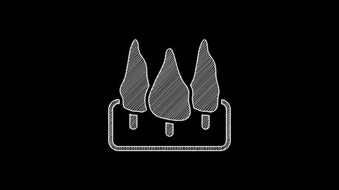 White line Trees icon isolated on black background. Forest symbol. 4K Video motion graphic animation .