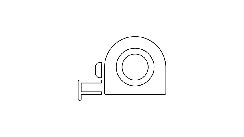 Black line Roulette construction icon isolated on white background. Tape measure symbol. 4K Video motion graphic animation.