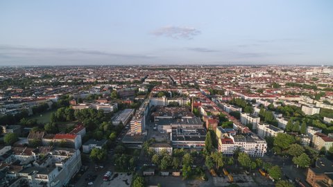 Berlin, France - circa 2021 - Establishing Aerial View Shot of Berlin, Germany, capital city, beautiful day in Kreuzberg