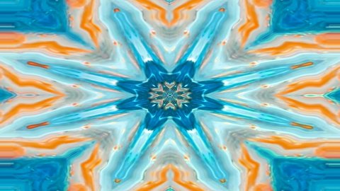 Unique colorful kaleidoscope fractal light blue marble geometric pattern movement background. Beautiful unique fractal abstract kaleidoscope pattern motion animation. 4k
