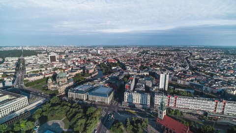 Establishing Aerial View Shot of Berlin, Germany, capital city, Berliner Innenstadt, Scheunenviertel, Mitte, Wedding, Gesundbrunnen areas