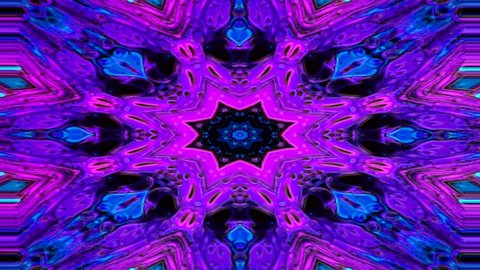 Unique colorful kaleidoscope fractal blue purple marble geometric pattern movement background. Beautiful unique fractal abstract kaleidoscope pattern motion animation. 4k