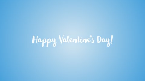 Minimalistic White Happy Valentines Day Text With Yellow Heart Shape Particles Animation On Blue Background.