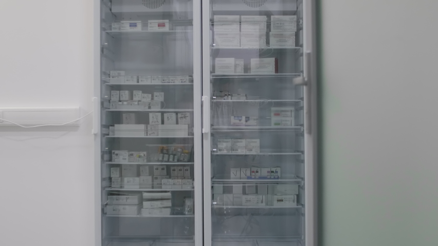 Real Genuine Pharmacy cabinet With Medicines and Drugs Tablets, Vitamin Boxes, Pills, Supplements, Health Care Products in The Doctors Office | Shutterstock HD Video #1085236379