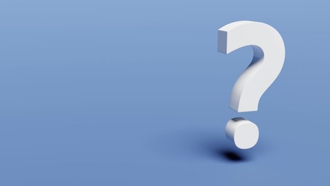 White question mark on blue background. It's rotating. Clip is easy to loop.  There is copy space in the left. 3d rendering.