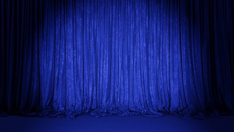 Realistic 3D animation of the luxurious and fancy textured blue velvet theater single stage curtain with carpet flooring rendered in UHD with alpha matte