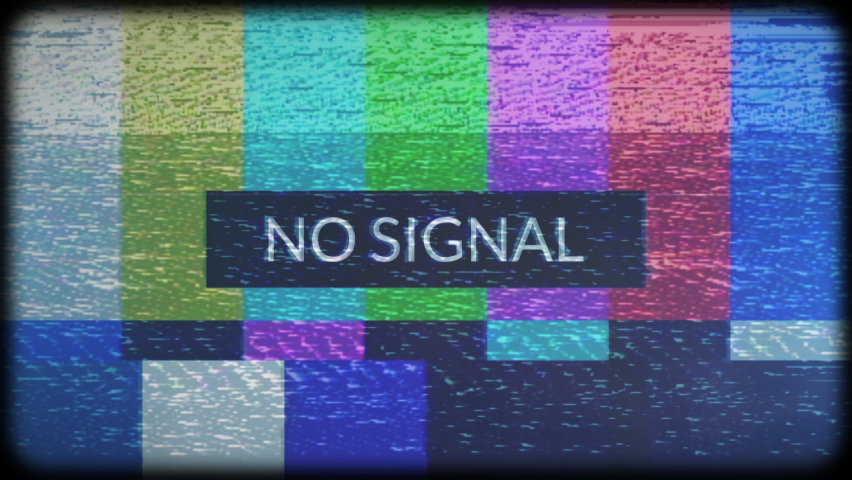 SMPTE color bars with VHS effect. Effect retro TV with kinescope. Old CRT TV color rendering test with text - NO SIGNAL. TV Noise with interference. Royalty-Free Stock Footage #1085248991
