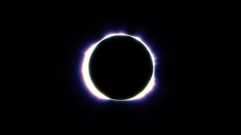 Beautiful cg animation of abstract colorful eclipse. Slow spin shiny ring. Glint color circular portal. Glowing halo bright disc. Seamless loop silhouette neon 4k motion graphics background.   
