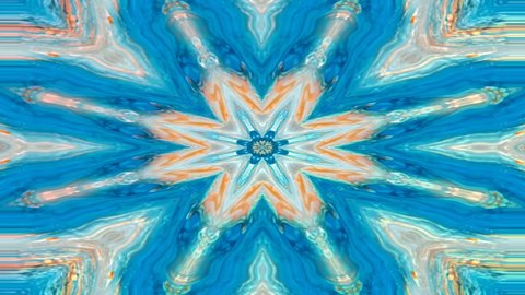 Unique colorful kaleidoscope fractal light blue marble geometric pattern movement background. Beautiful unique fractal abstract kaleidoscope pattern motion animation. 4k