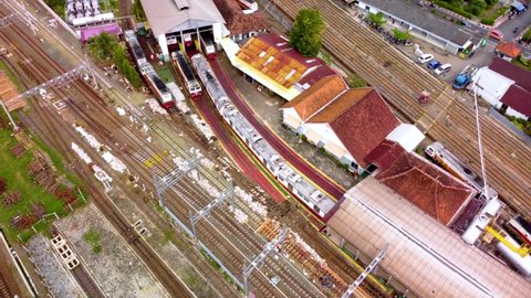 Jogjakarta, Indonesia - Dec 14, 2021: Established Aerial View of Jogjakarta Train Depot and Tugu Station Area