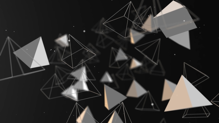 Abstract flying pyramids chaotic form of low poly in empty space. | Shutterstock HD Video #1085275004
