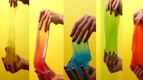 multicolored shiny slime in hand