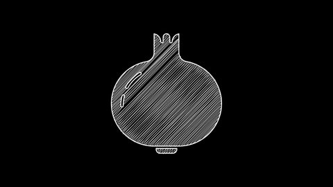 White line Pomegranate icon isolated on black background. Garnet fruit. 4K Video motion graphic animation .