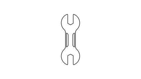 Black line Wrench spanner icon isolated on white background. Spanner repair tool. Service tool symbol. 4K Video motion graphic animation.