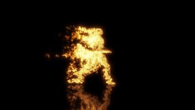 A burning man walks engulfed in flames. 3d rendering. 3d animation.