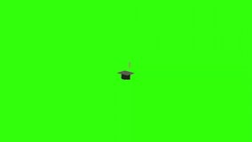 Graduate black cap animation video on green screen. 4k video of the graduation cap. 3d animation video of the graduation cap.