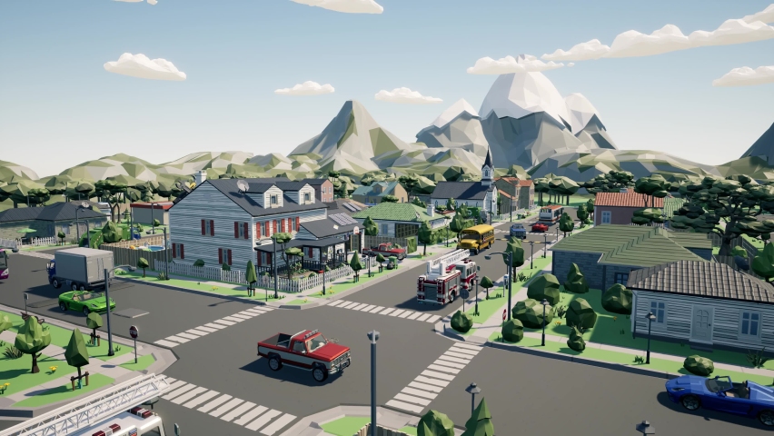 Lovely town 3d animation for metaverse  Royalty-Free Stock Footage #1085286308