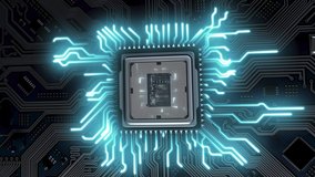 Visualization neon glowing pulses and signals from the CPU propagate through the motherboard. Artificial Intelligence, Digital Computer high-tech Technologies, 3D Special Visual Effects, HUD. High - Powered by Shutterstock - Get 15% off with code: PIKWIZARD15