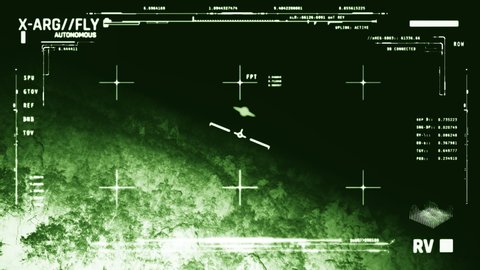 Extraterrestrial aircraft caught by military night vision camera, alien invasion. UFO sighting, extraterrestrial organism visible on aircraft head-up display