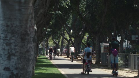 01.05.2020,Tel Aviv,Israel. Bicycle paths - modern infrastructure of Tel aviv