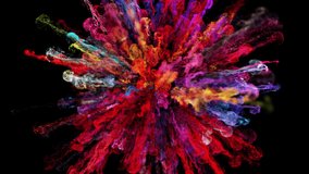 Red powder explosion colorful burst smoke fluid ink particles alpha channe. Cg, slow motion, 4k. - Powered by Shutterstock - Get 15% off with code: PIKWIZARD15