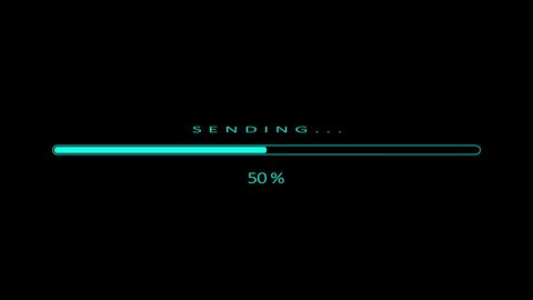 Sending bar. Status bar loading process indicator from 0 to 100 increasing percentage, isolated on black background.