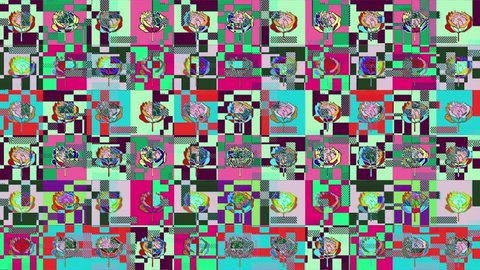 Painted flowers in the style of pop Art 4K. Animated colorful background with effects.