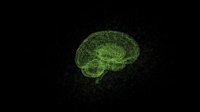 Brain binding of cells. Green digital brain concept. Two hemispheres of the brain. Neural network isolated on black background. 3d abstract motion graphic. Rotating Looped Hologram of Human Brain.  - Powered by Shutterstock - Get 15% off with code: PIKWIZARD15