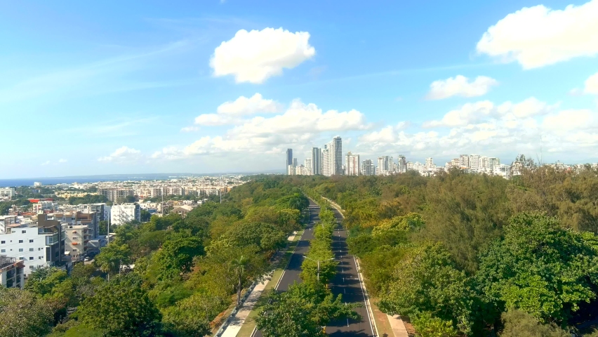 Beautiful aerial view of the Mirador Sur Park, sunny day. Good place to rest, exercise and share with the family. Santo Domingo Dominican Republic | Shutterstock HD Video #1085310281