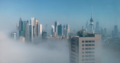 Kuwait City - February, 12 2022: Kuwait City Covered with Fog