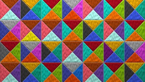 Circus tent fabric. Motley patchwork quilt torn to shreds, holes revealing the black background. Scrappy cloth simulation, 3D animated intro. Alpha channel as matte mask included.