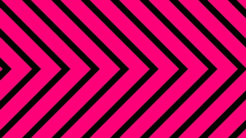 visual background. seamless moving background. background video with a pattern of lines moving sideways and forming arrows or triangles consisting of solid pink or magenta and black.
