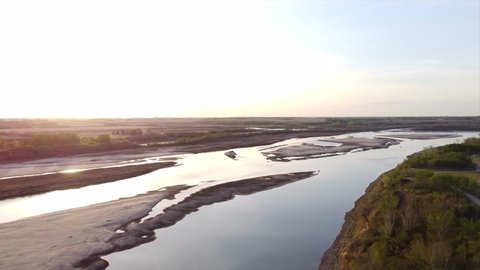 Cinematic Drone Over Saskatchewan River Outside of Saskatoon, Canada