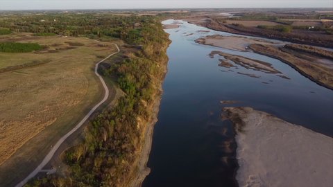 High Drone Over Saskatchewan River Outside of Saskatoon, Canada