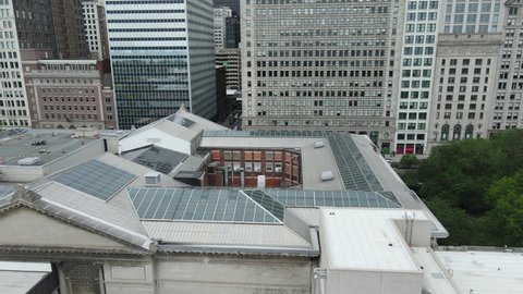 The Art Institute of Chicago USA. aerial view of museum building rooftop, drone shot