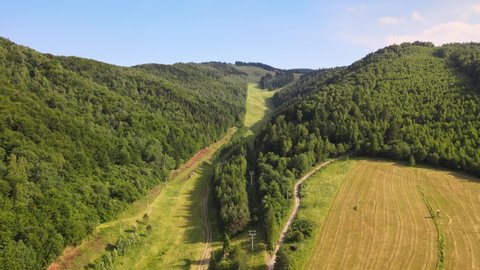 Aerial view of the ski resort Plejsy in the town of Krompachy in Slovakia