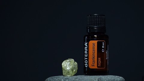 frankincense Doterra. belarus,minsk,2021.therapeutic grade essential oils at a health lecture