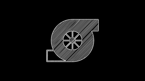 White line Automotive turbocharger icon isolated on black background. Vehicle performance turbo. Turbo compressor induction. 4K Video motion graphic animation .