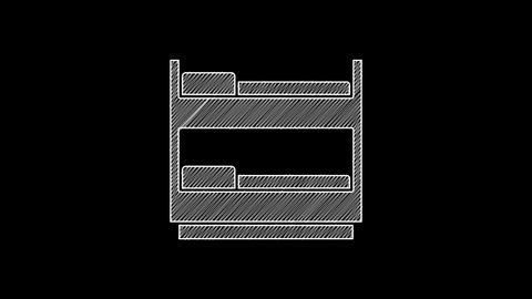 White line Bunk bed icon isolated on black background. 4K Video motion graphic animation .