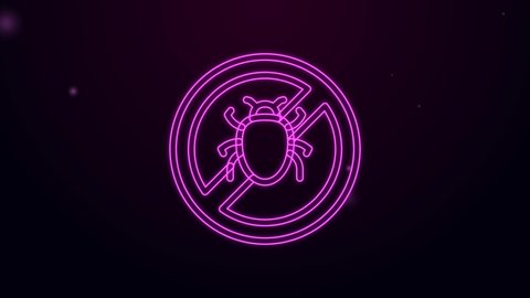 Glowing neon line Stop colorado beetle icon isolated on black background. 4K Video motion graphic animation.