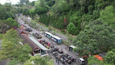 Yogyakarta Indonesia January 14, 2022 : Tlogo Putri forest Jeep of Merapi Lava Tour adventure