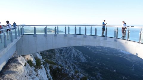 Makarska  Croatia - August 07, 2021: Tourists on the Skywalk on the mountain Biokovo in Croatia