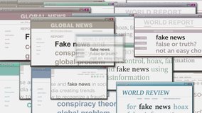 Pop up windows with fake news and hoax information on computer screen. Abstract concept of news titles across media. Seamless and looped display animation. - Powered by Shutterstock - Get 15% off with code: PIKWIZARD15