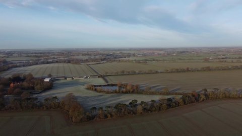 4k drone footage of a frosty landscape in rural Suffolk, UK