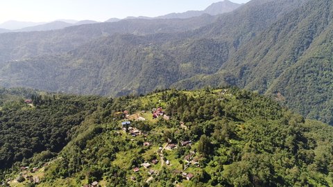 Yuksom village in the state of Sikkim in India seen from the sky