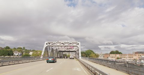 Driving over bridge in Providence, RI.