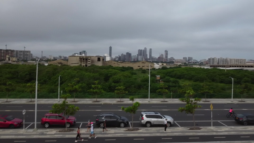 Barranquilla city view from Malecon del Rio Puerta de Oro in Colombia